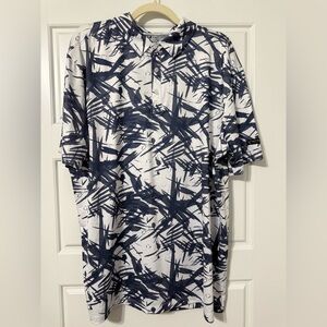 Patterned Navy and White Polo Shirt